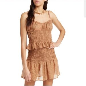 NWT Open Edit Nordstrom Shirred‎ Sheer Camisole Tank Top - Tan Chanterelle